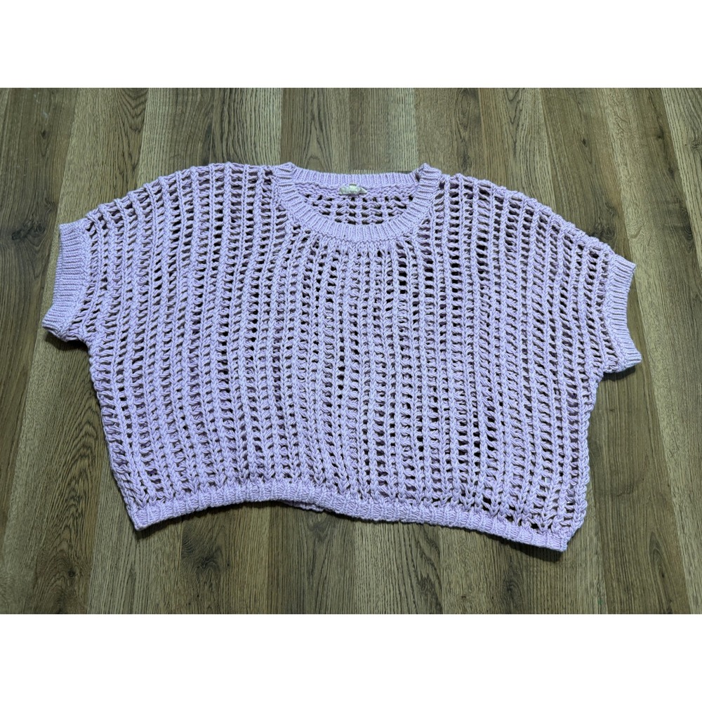 Aaron & Amber Sweater Womens Size Large Purple Knit Short Sleeve Open Weave